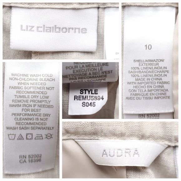 Liz Claiborne Audra Capri Crop Pants Sz 10 100% Linen Beige Chino Trouser - Picture 5 of 12